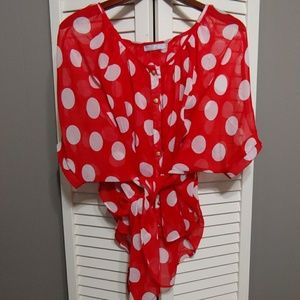 Sheer Red & Polka Dot Top